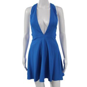 NBD X The Naven Twins Women Fit & Flare Blue Halter Short Dress Zip Size S
